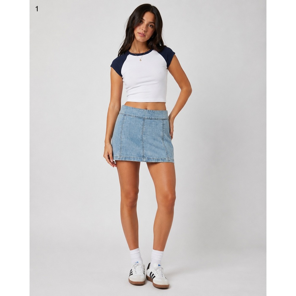 Free People Micro Mini Skirt Womens 2 Blue Jean 100% Cotton Zip Back